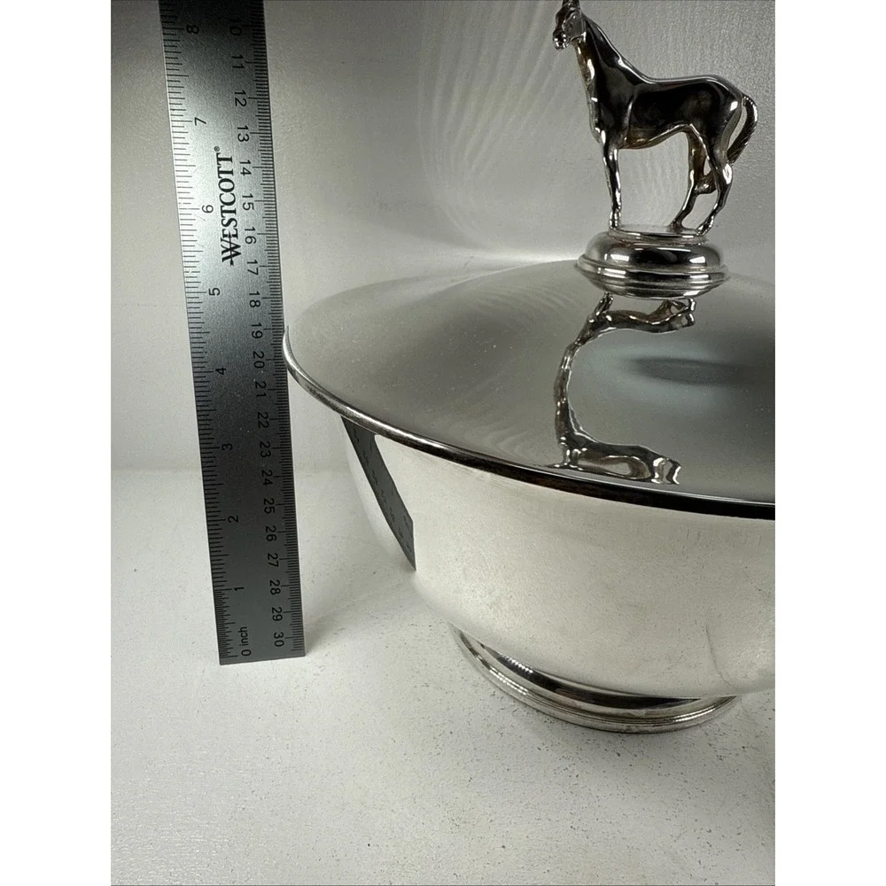 Authentic Vintage silver horse racing bowls Costume Horse On The Lid Unique.